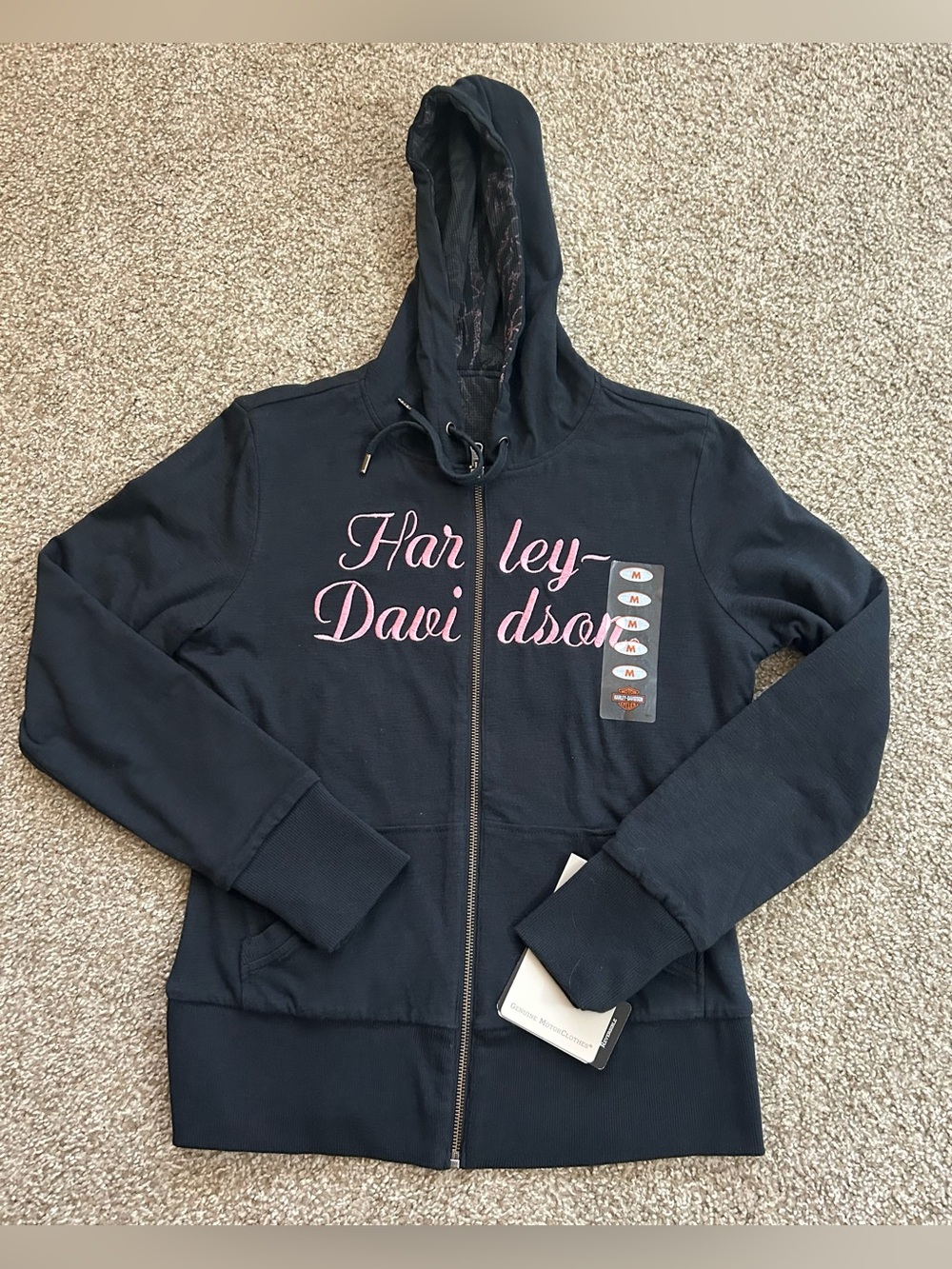 Harley-Davidson Reversible  Black Zip Hoodie with Pink Script Logo (M)(NWT)